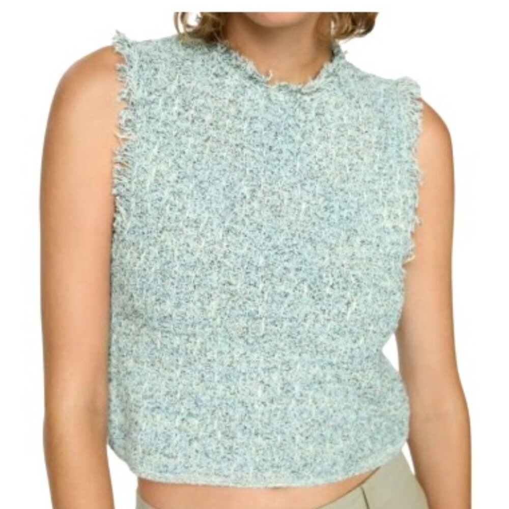 MNG Sleeveless Shell Top Blue Fringe Size Extra Small NWOT